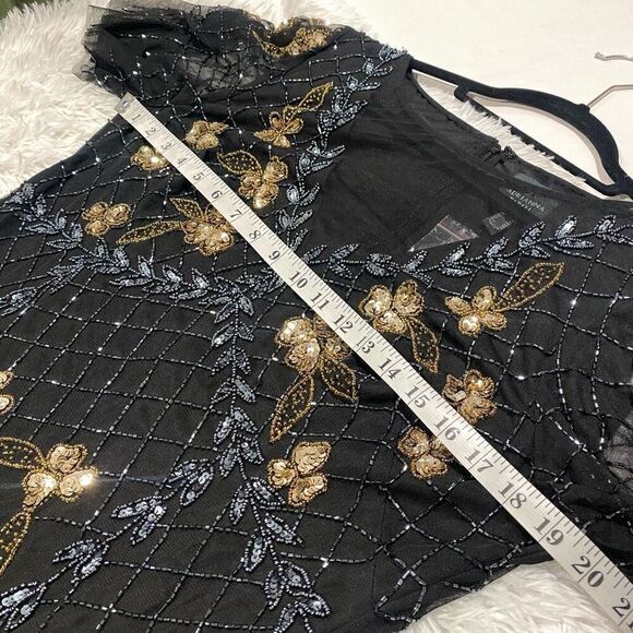 NEW Adrianna Papell Flutter Sleeve Beaded Gown in Black Gold Size 14 - Picture 4 of 11